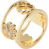 Gab & Ty by Jana Ina - Ringe - Breiter Ring Kleeblatt mit weissen Zirkoniasteinen, gelbgold plattiert