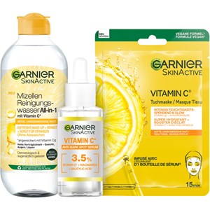 GARNIER Gesichtspflege Reinigung Geschenkset Mizellen Reinigungswasser All-in-1 400 Ml + Vitamin C Anti-Dark Spot Serum 30 Ml + Vitamin C Tuchmaske 28