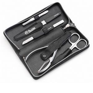 Hans Kniebes - Manicure-Etuis - 5-Piece Stainless Full-Grain Shrunken Cowhide Leather Manicure Case
