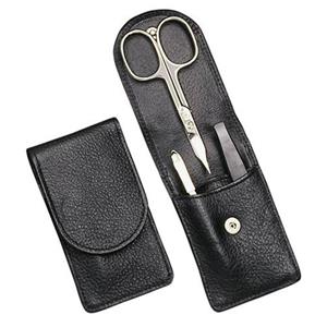 Hans Kniebes - Manicure-Etuis - 3-Piece Nickel-Plated Full-Grain Nappa Cowhide Leather Pocket Manicure Case
