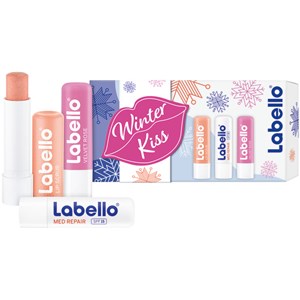 Labello Lippenpflege Pflegestifte Winter Kiss Set Caring Scrub Erdbeere + Pfirsich 5,5 Ml + Med Repair 5,5 Ml + Velvet Rose 5,5 Ml 1 Stk.