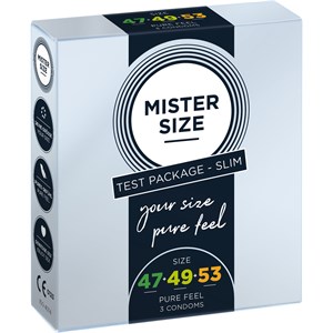 Mister Size Passion & Love Condom sets Smalt smagssæt 47-49-53 1x kondom størrelse 49 + 57 64 3 Stk.